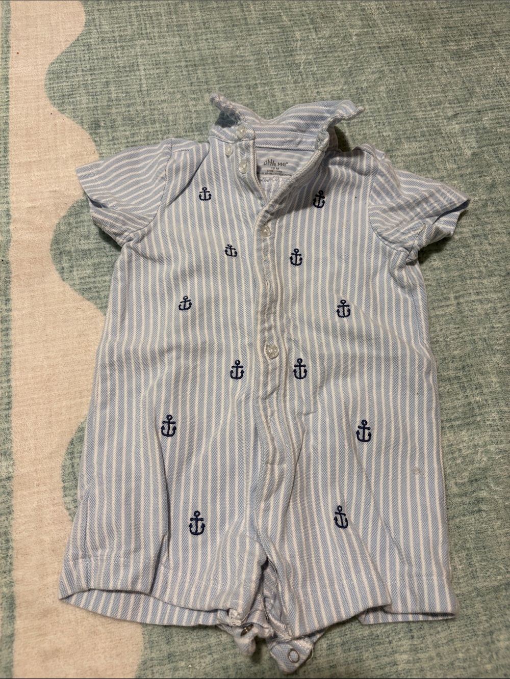 Little Me Seersucker Anchor Romper, 12 mo